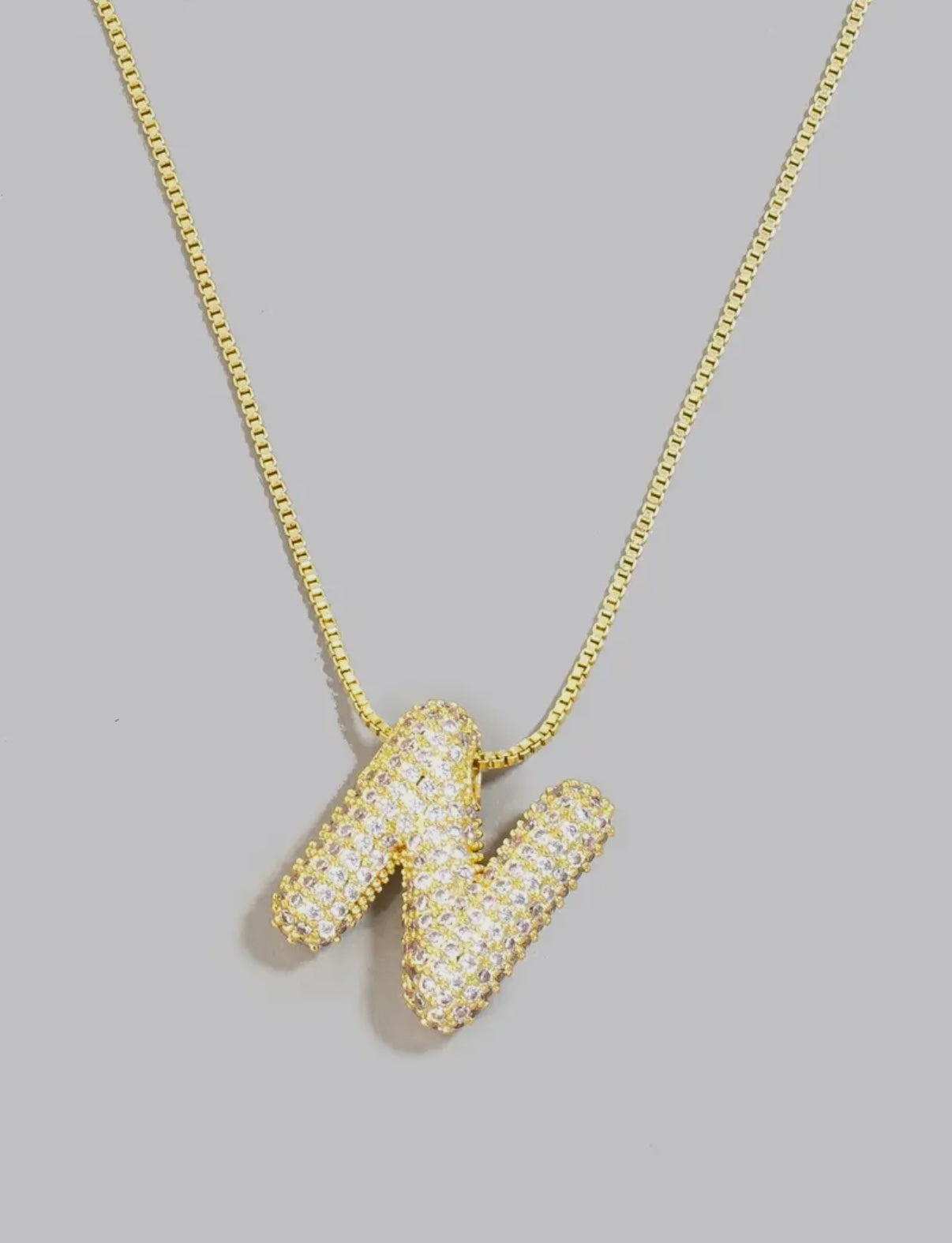 Gold rhinestone bubble initial necklace