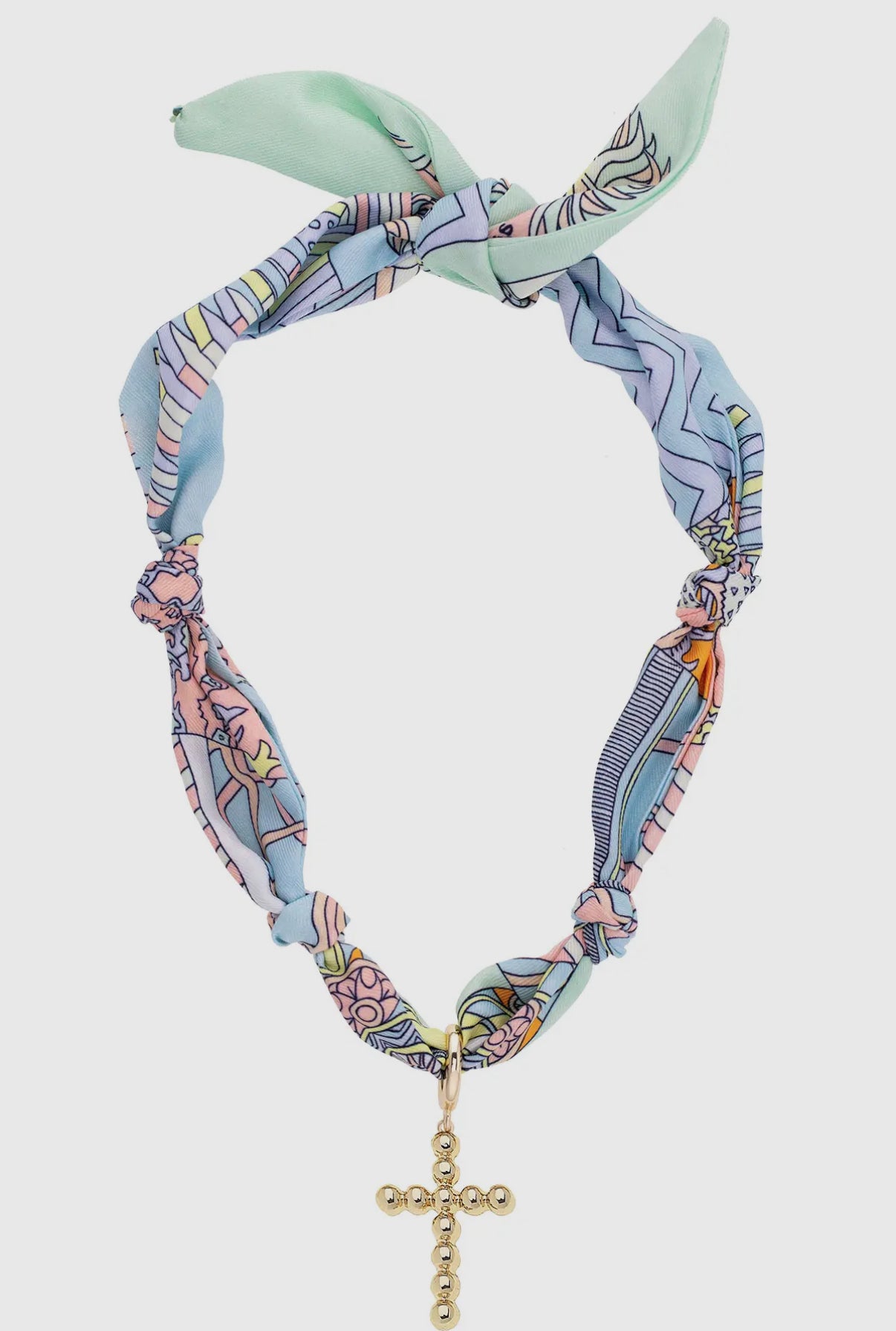 Pastel scarf necklace with Cross