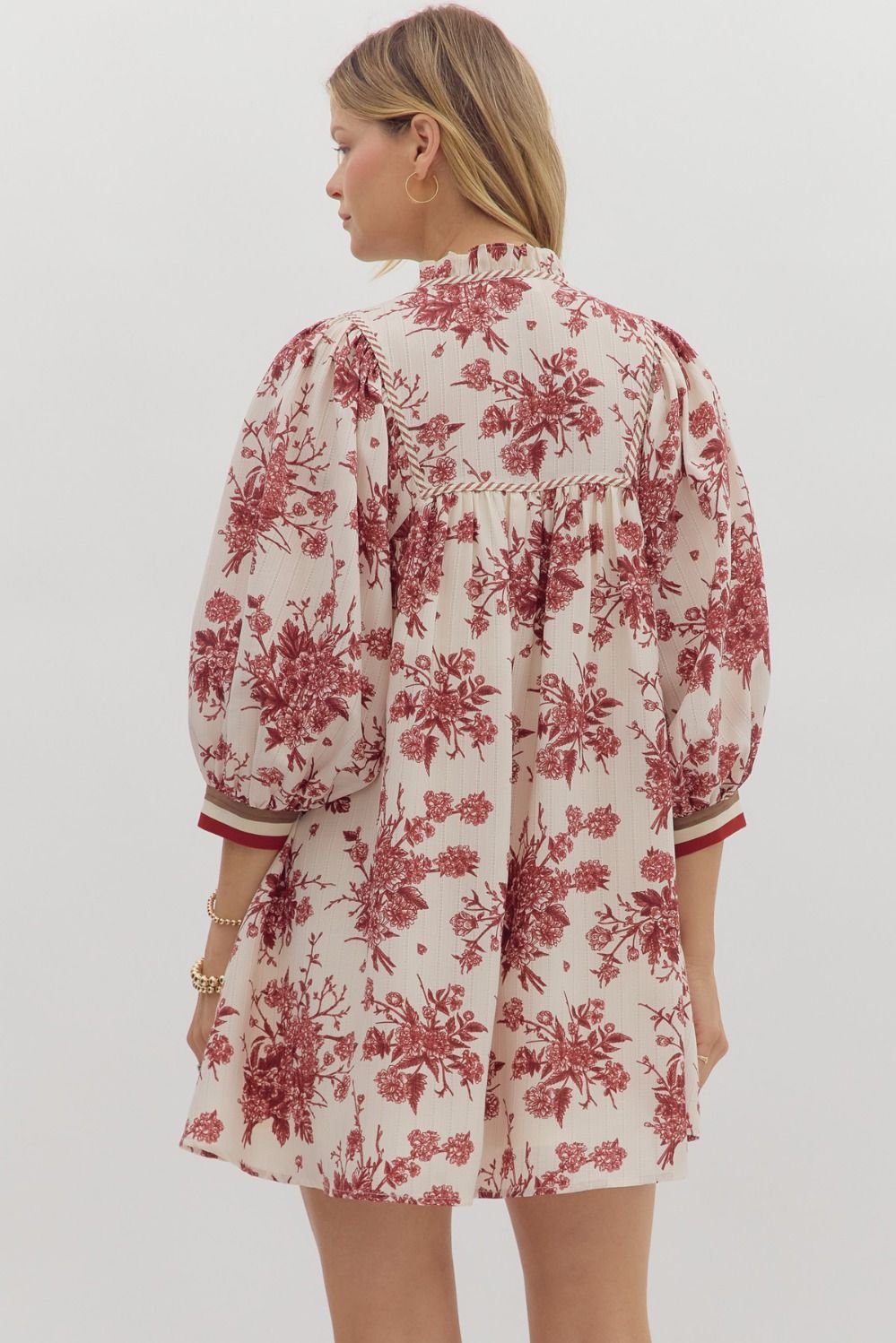 Red and cream floral dress
