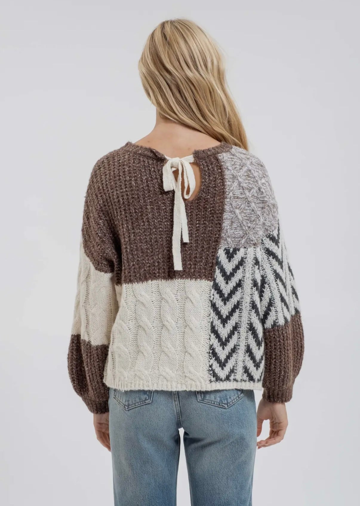Brown and cream color block sweater
