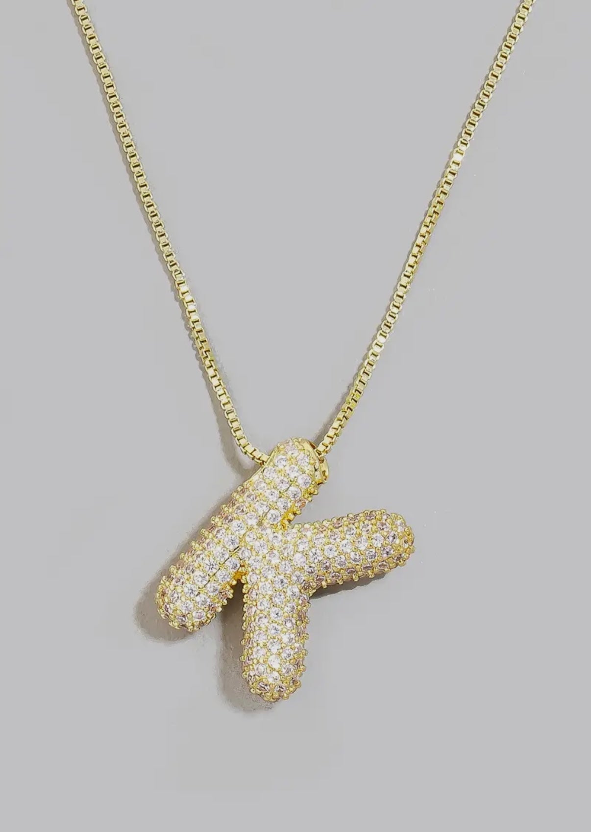 Gold rhinestone bubble initial necklace
