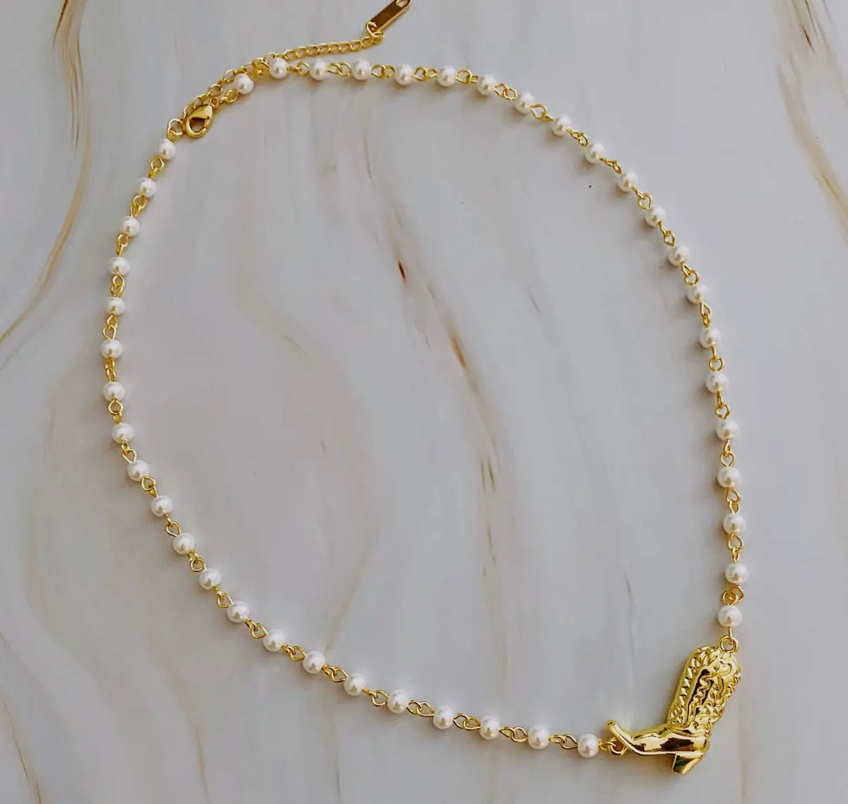 Pearl cowboy boot necklace