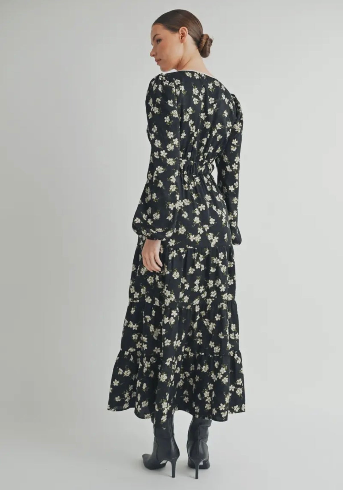 Black floral midi dress
