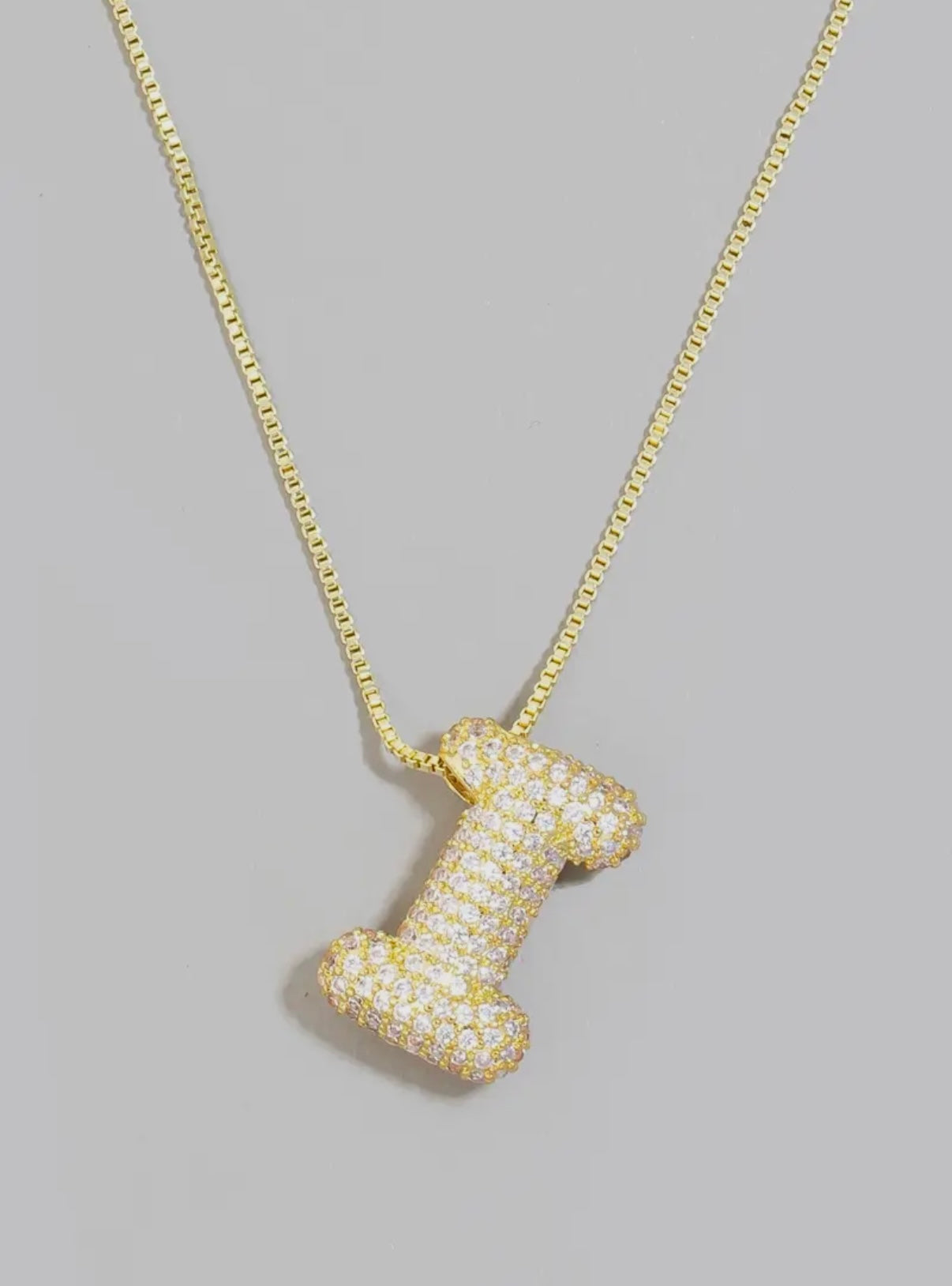 Gold rhinestone bubble initial necklace