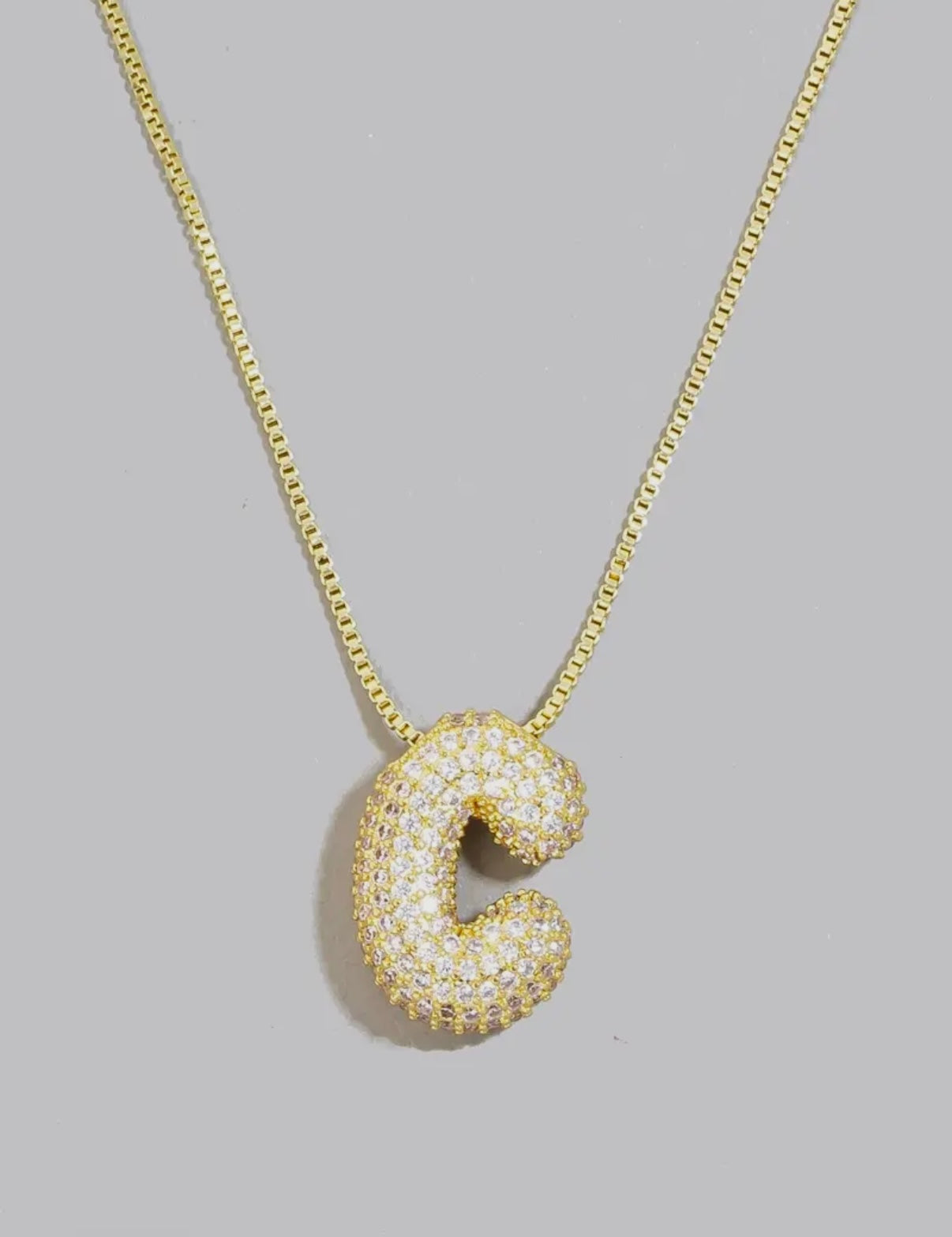 Gold rhinestone bubble initial necklace