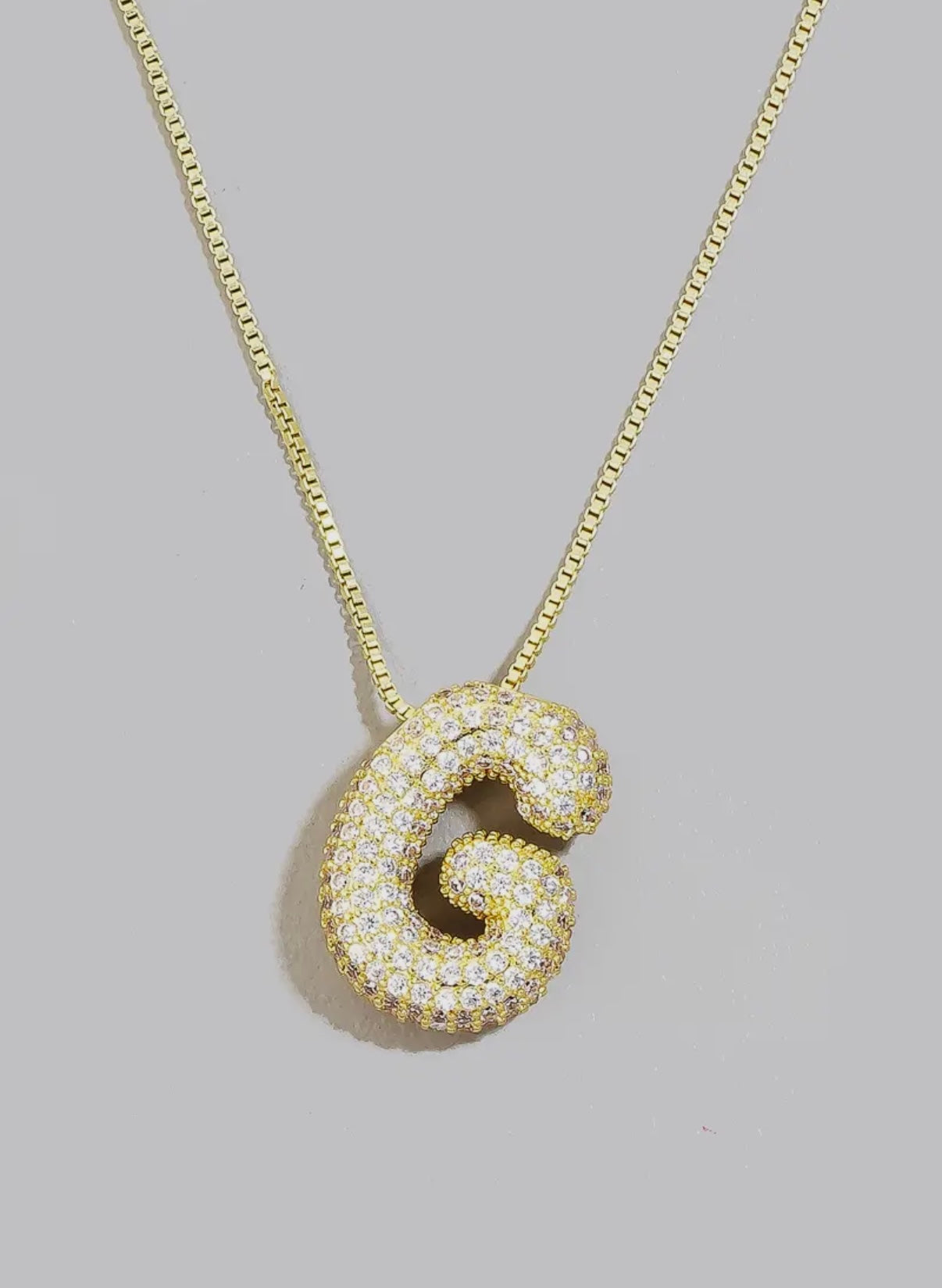 Gold rhinestone bubble initial necklace