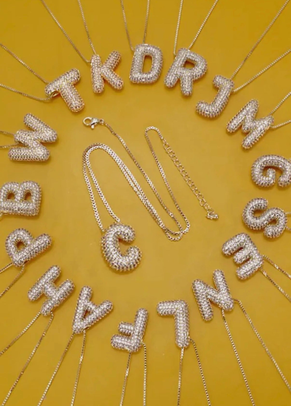 Rhinestone bubble initial necklace