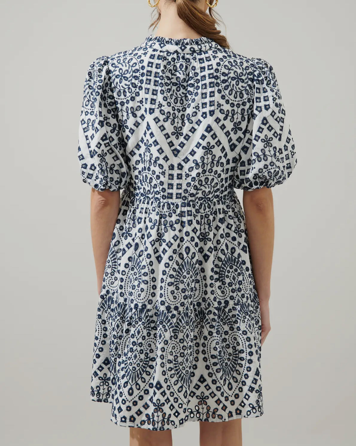 Blue and white eyelet dress