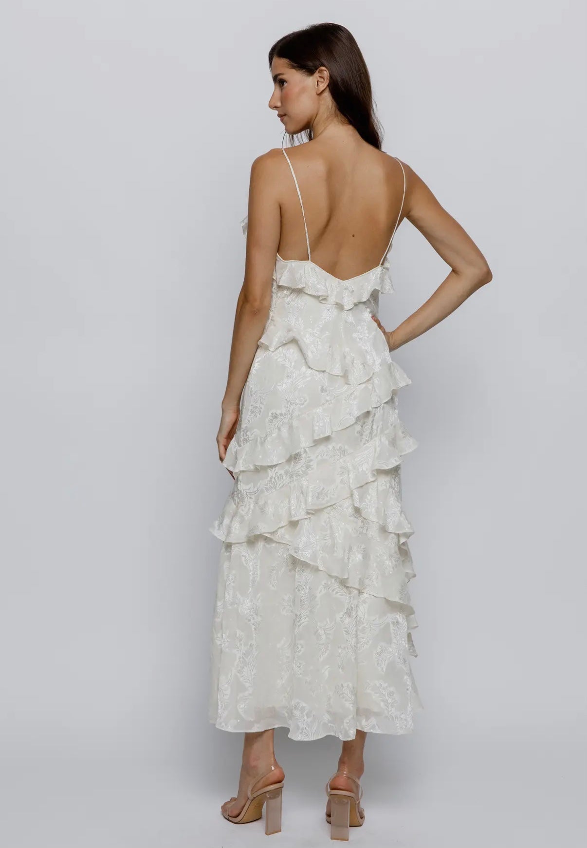 White ruffled midi dress