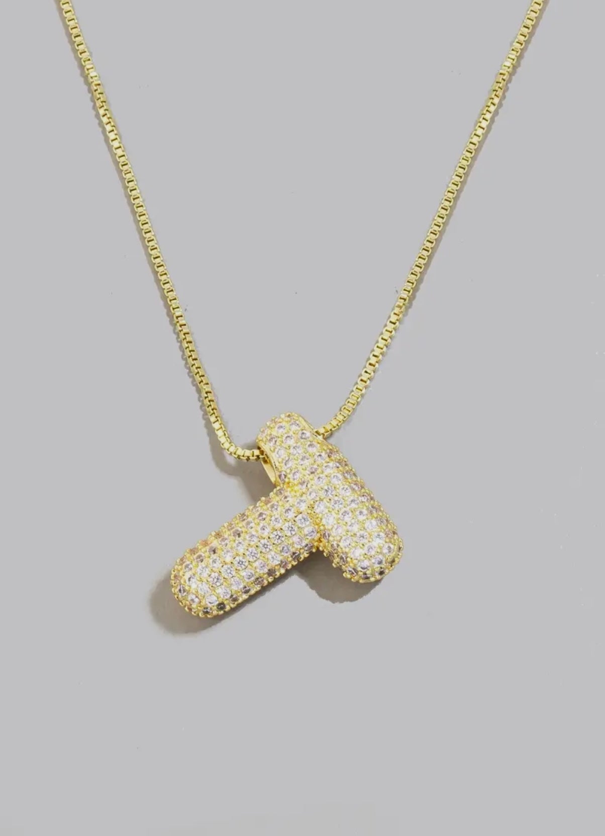 Gold rhinestone bubble initial necklace