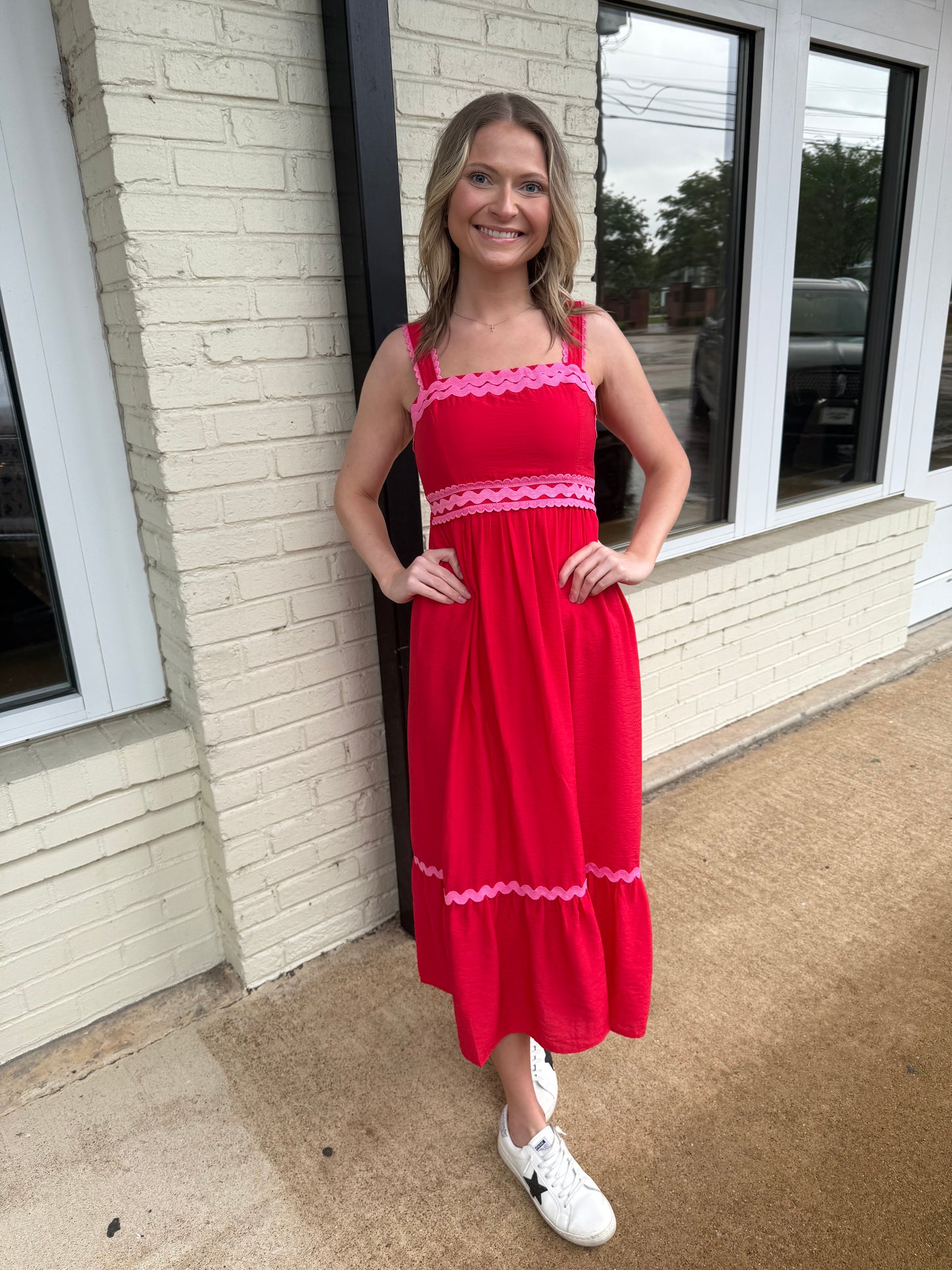 Red and pink ric rac midi