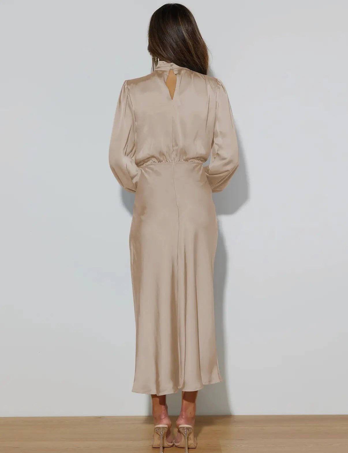Apricot satin midi dress