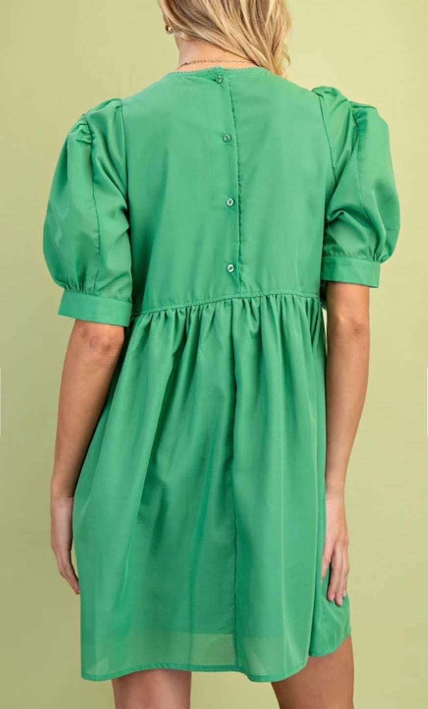 Green bow front mini dress