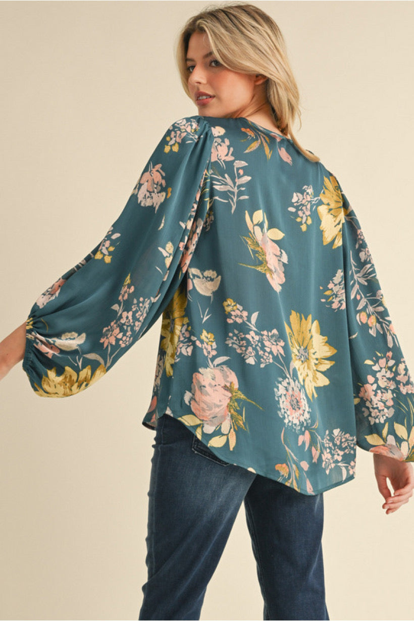 Teal floral top