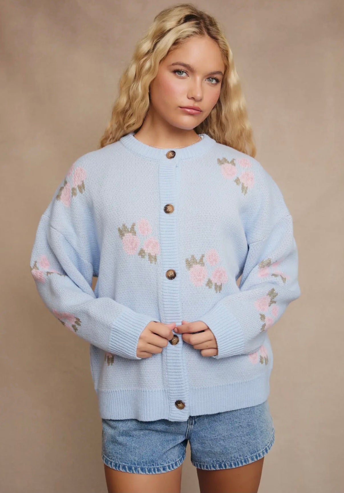 Blue and pink floral cardigan