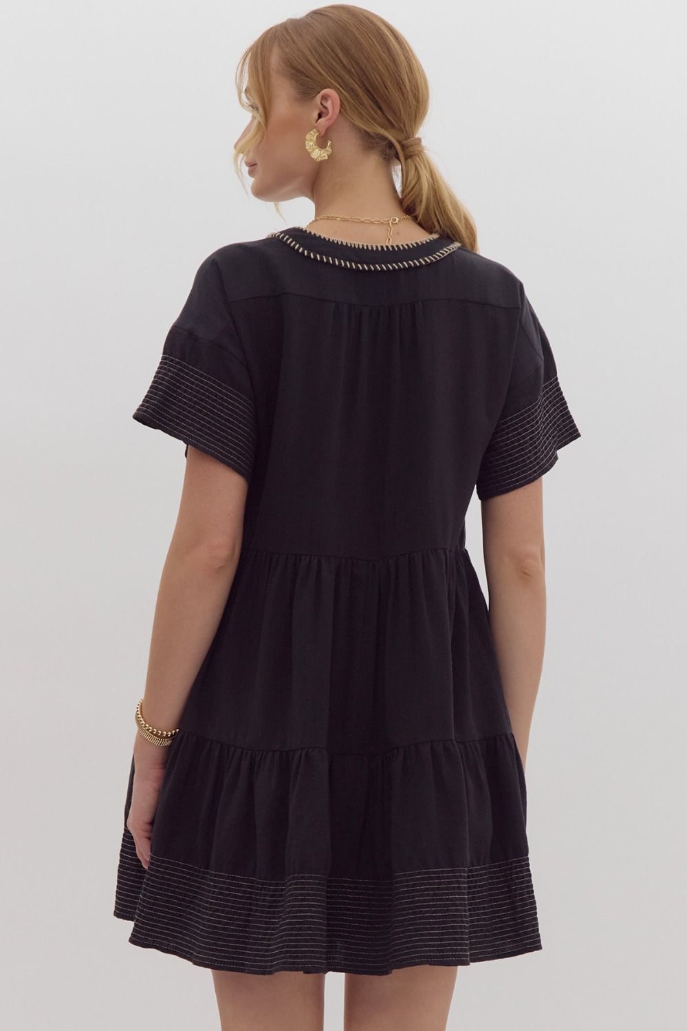 Black and taupe tiered dress