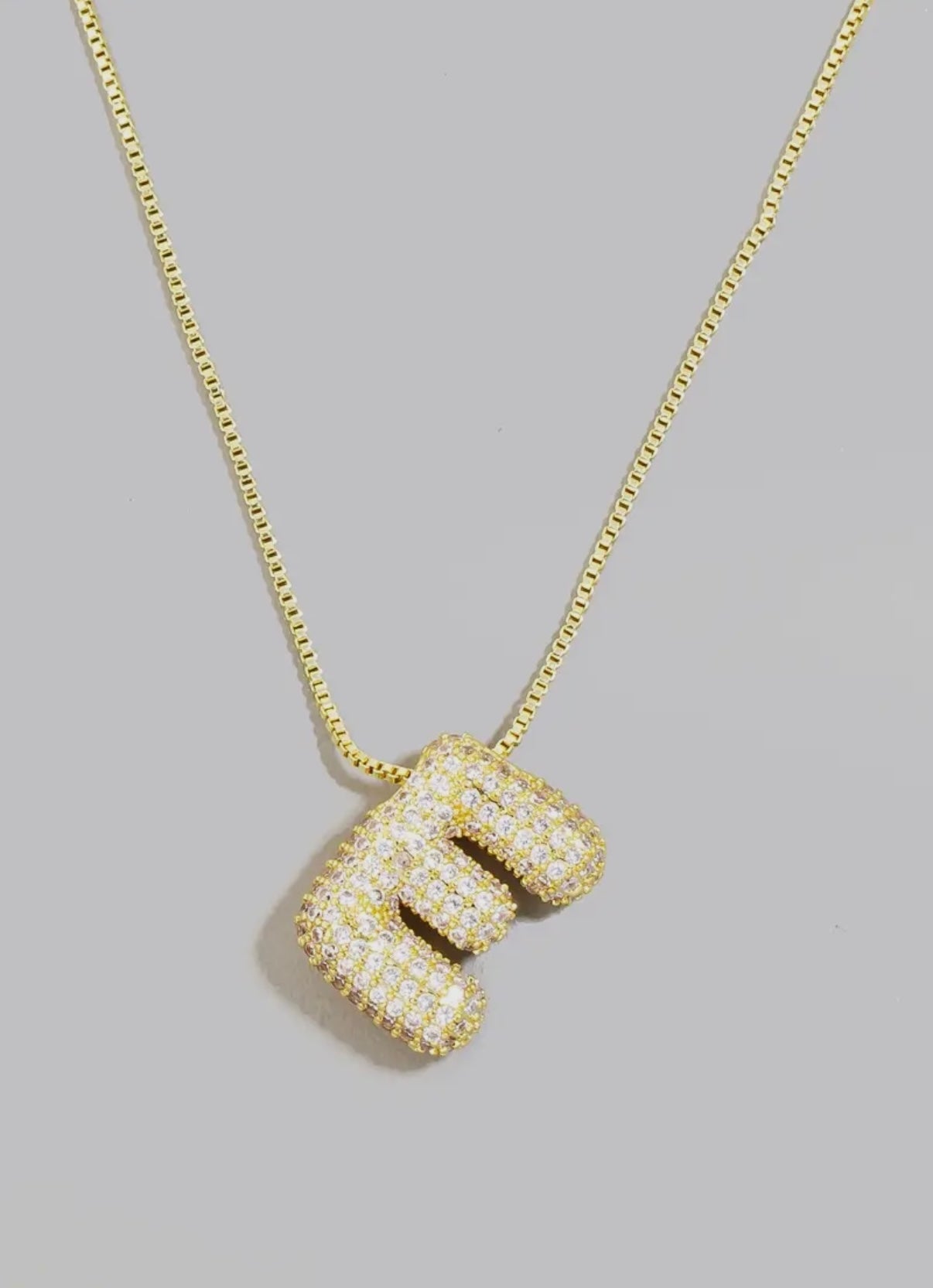 Gold rhinestone bubble initial necklace