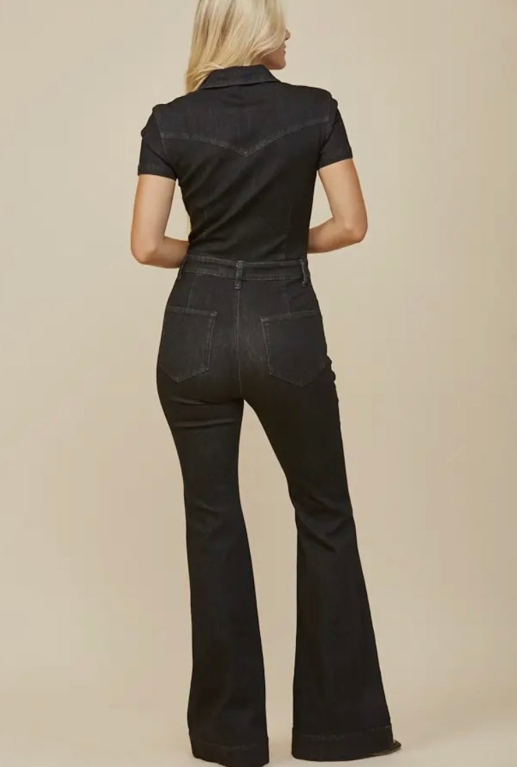 Black denim jumpsuit