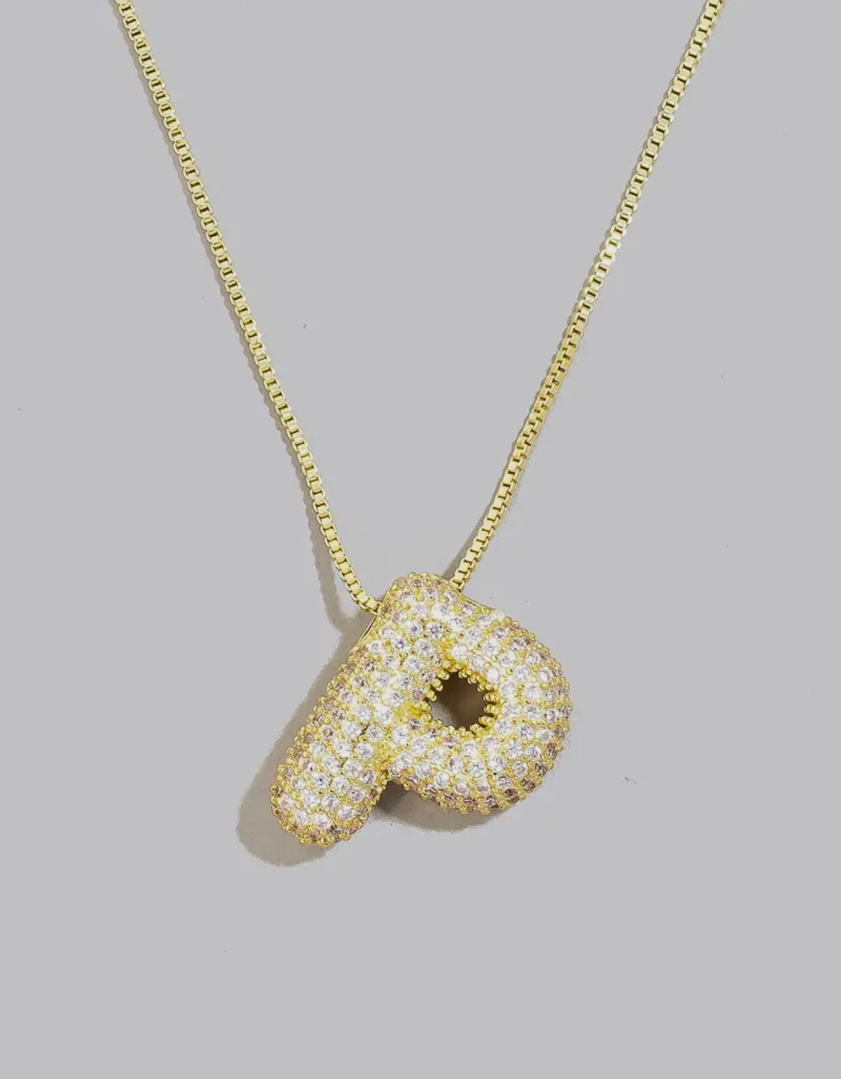 Gold rhinestone bubble initial necklace