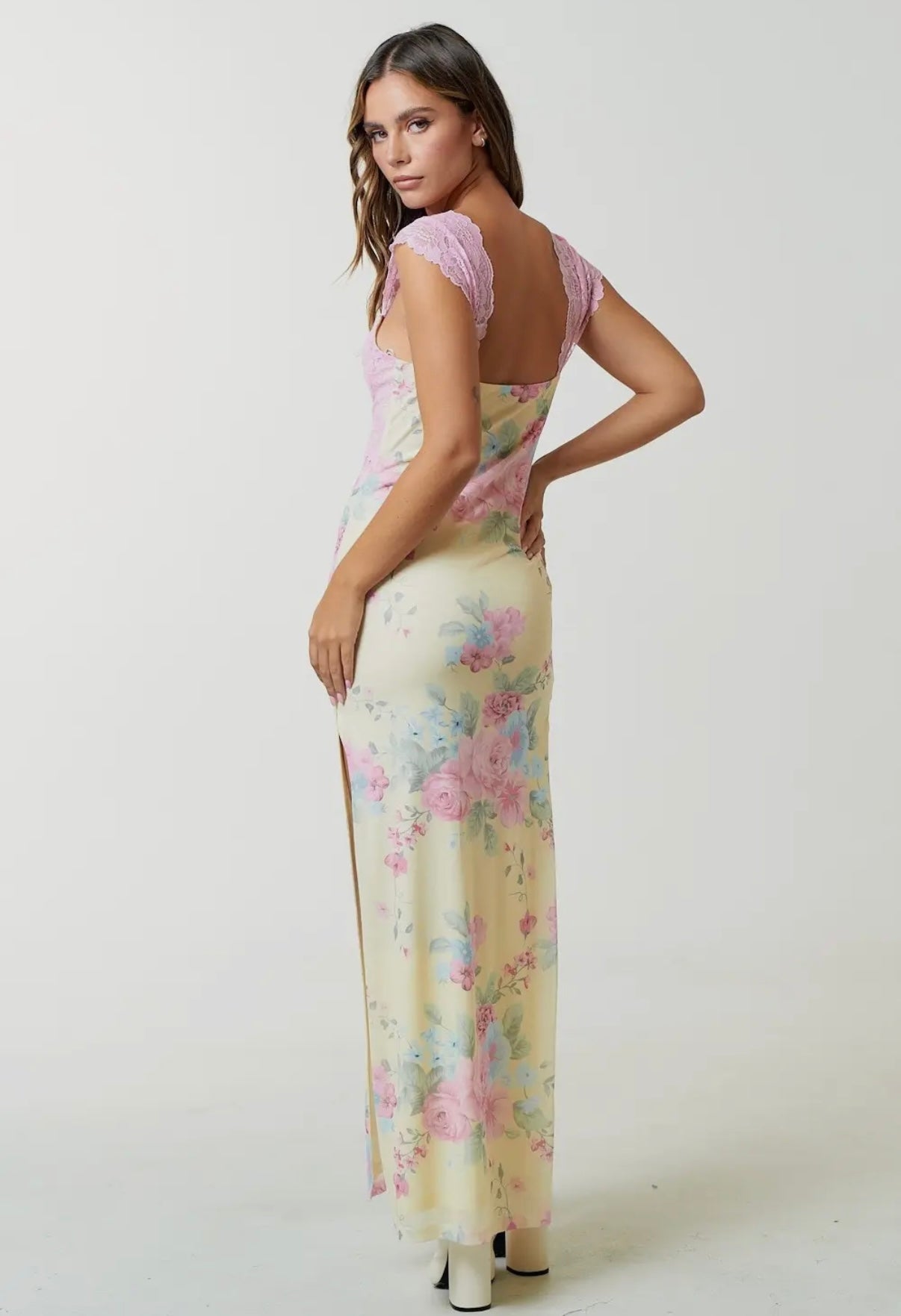 Yellow and pink floral maxi dress