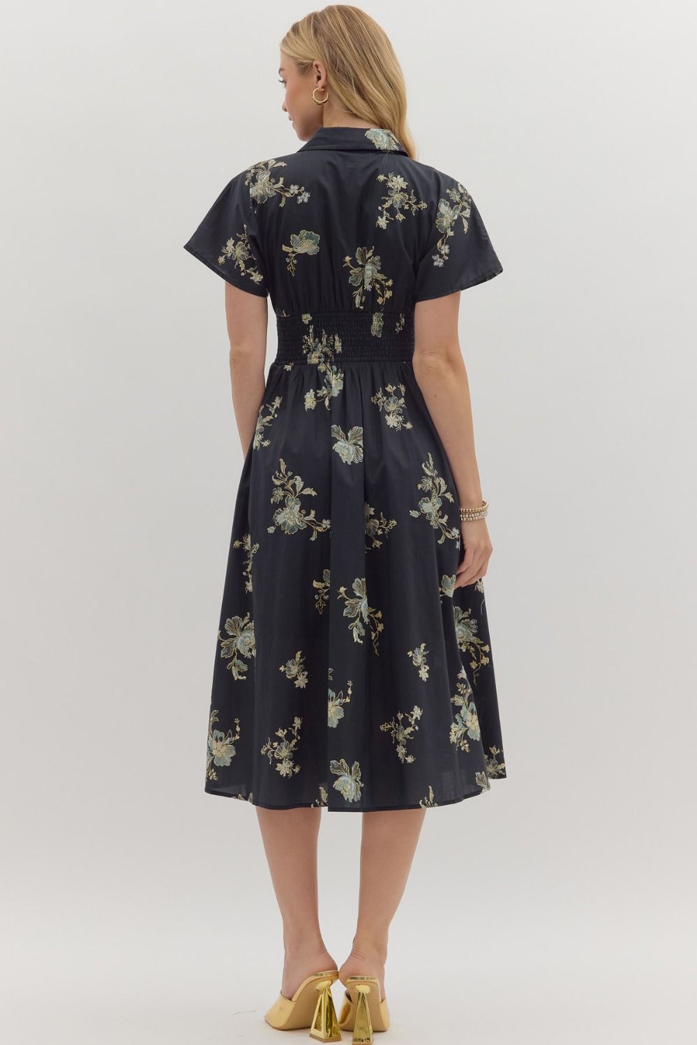 Zip up black floral midi