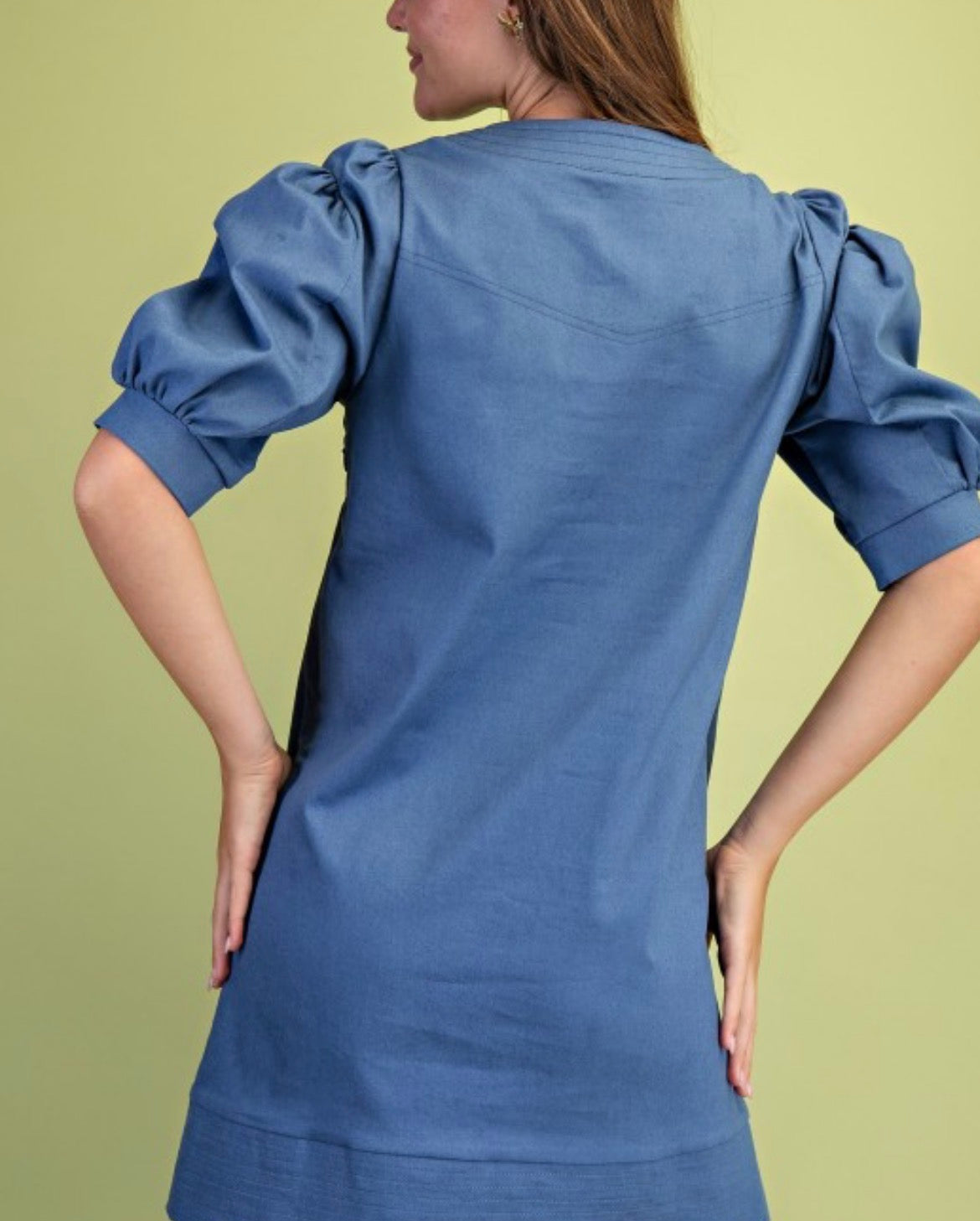 Blue puff sleeve mini dress