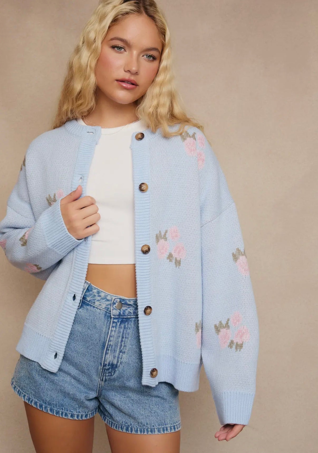 Blue and pink floral cardigan