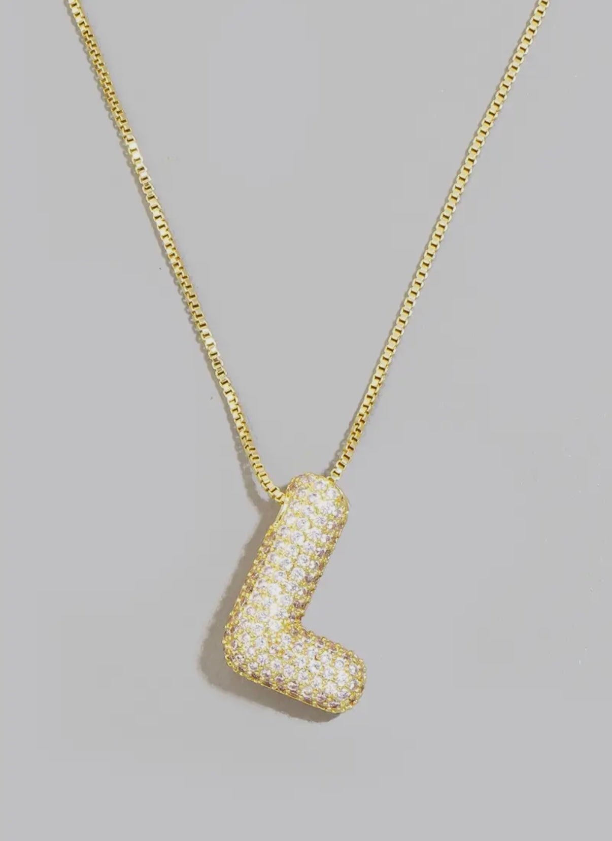 Gold rhinestone bubble initial necklace