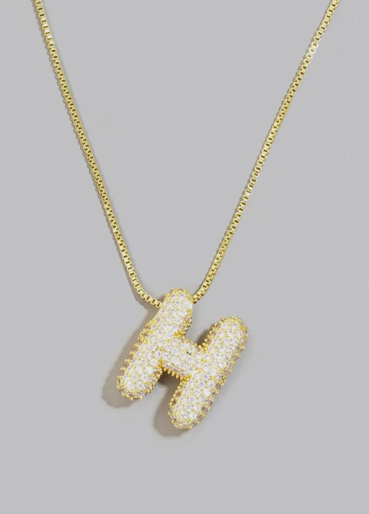 Gold rhinestone bubble initial necklace