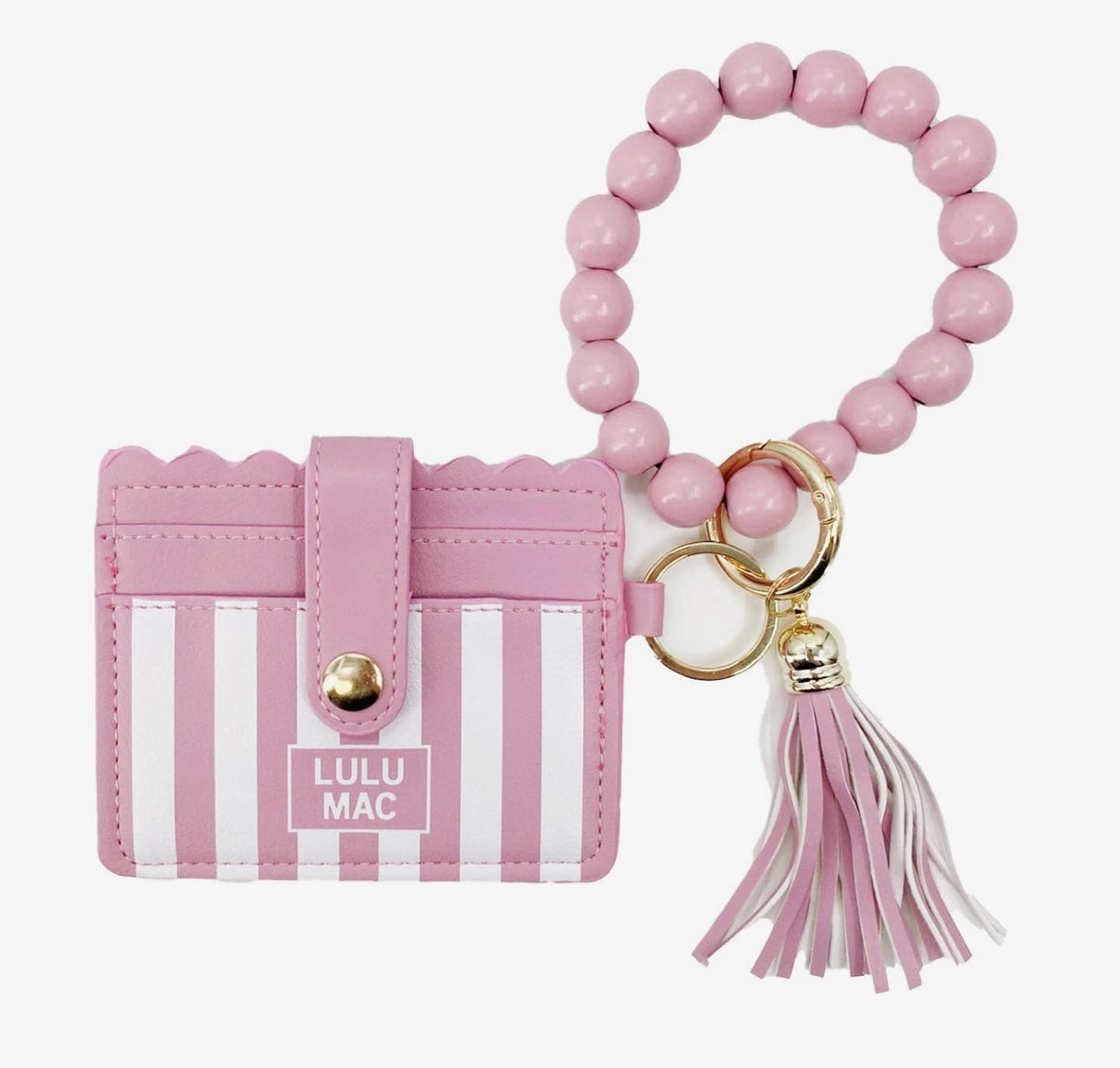 Lulu Mac pink stripe wristlet