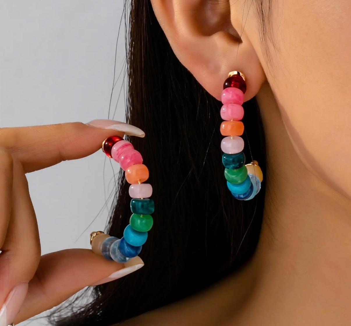 Multicolor beaded hoops
