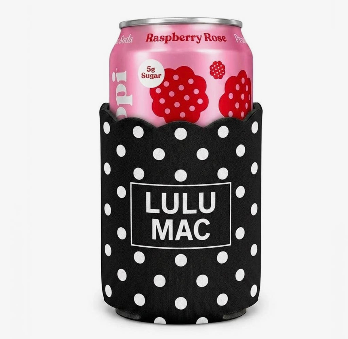 Lulu Mac black polka dot koozie
