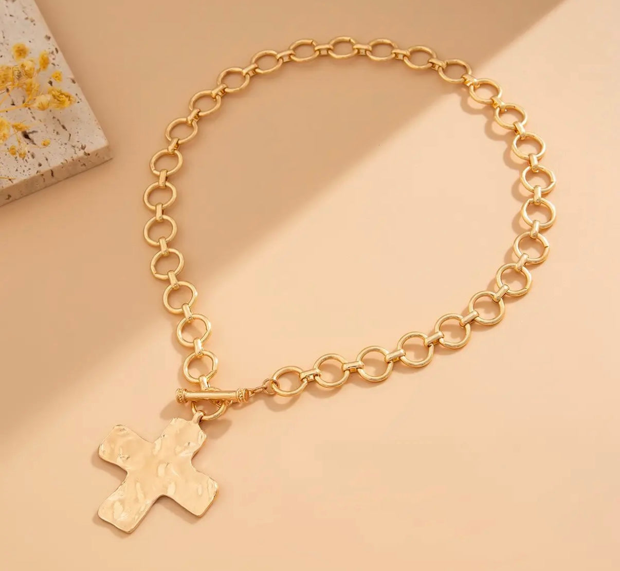 Gold cross toggle necklace