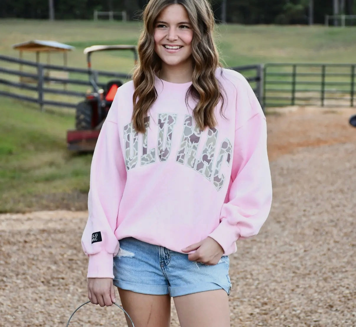 Pink and camo Lulu Mac sweatshirt