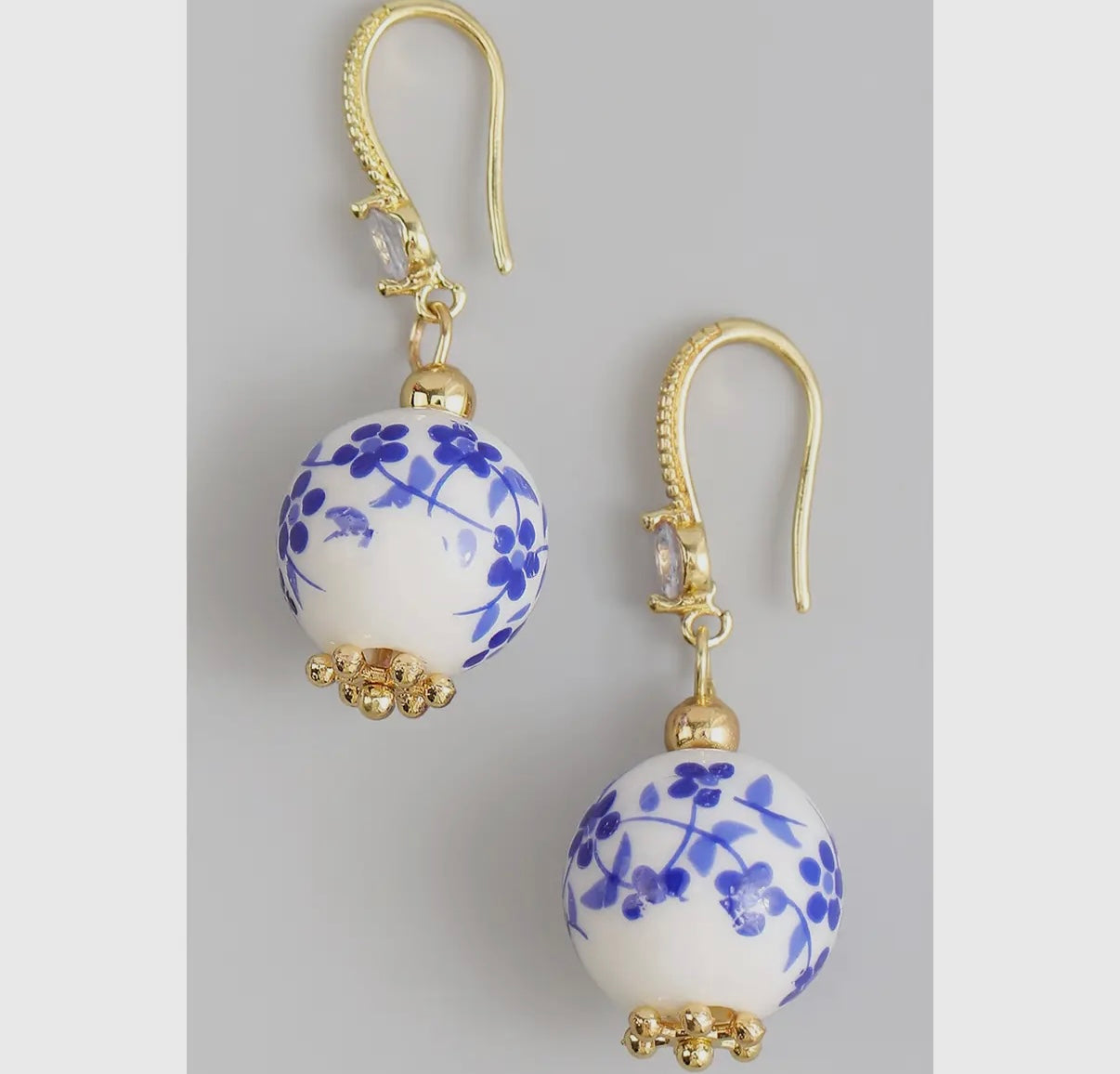 Blue and white drop bead earrings