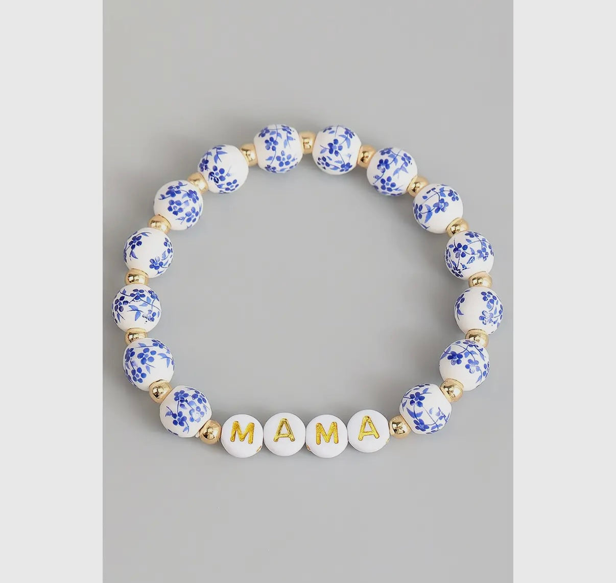 Blue and white beaded mama bracelet
