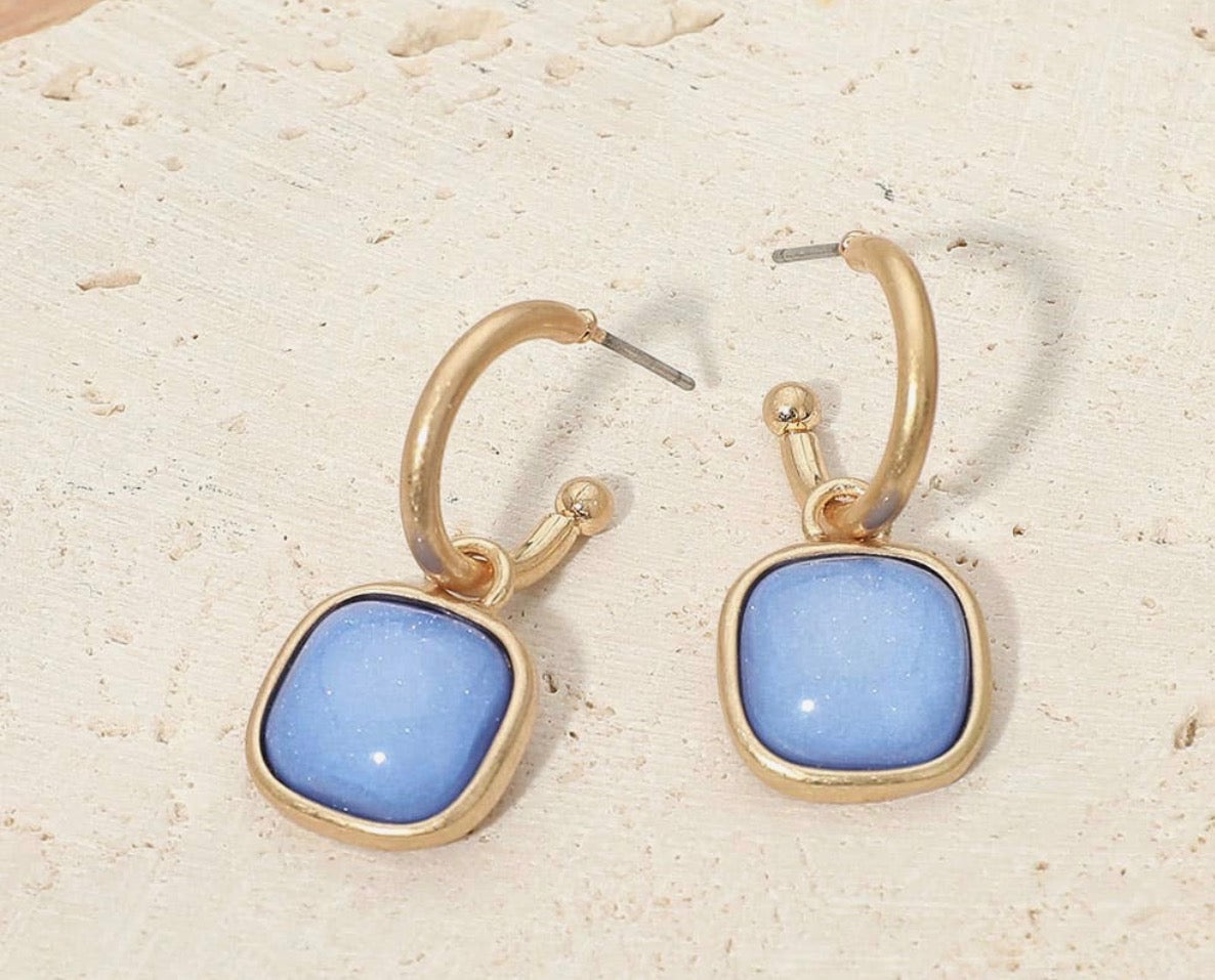 Square stone charm hoops