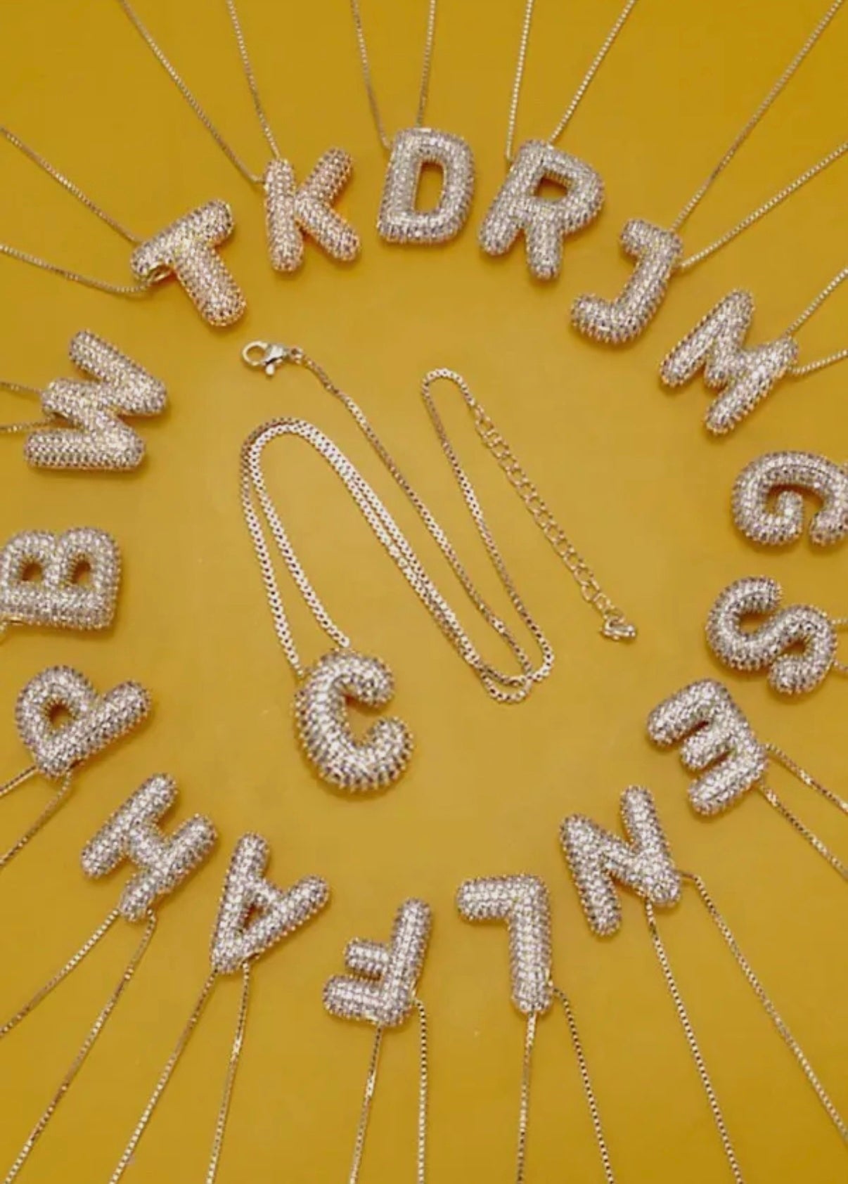Bubble rhinestone initial necklace