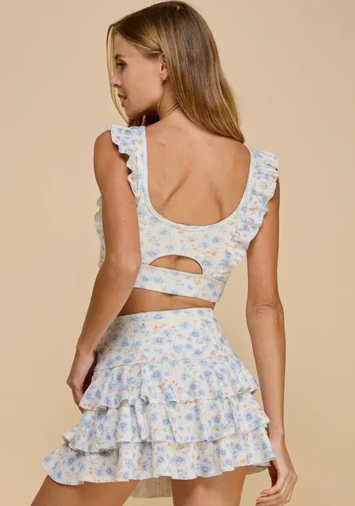 Blue floral athletic top