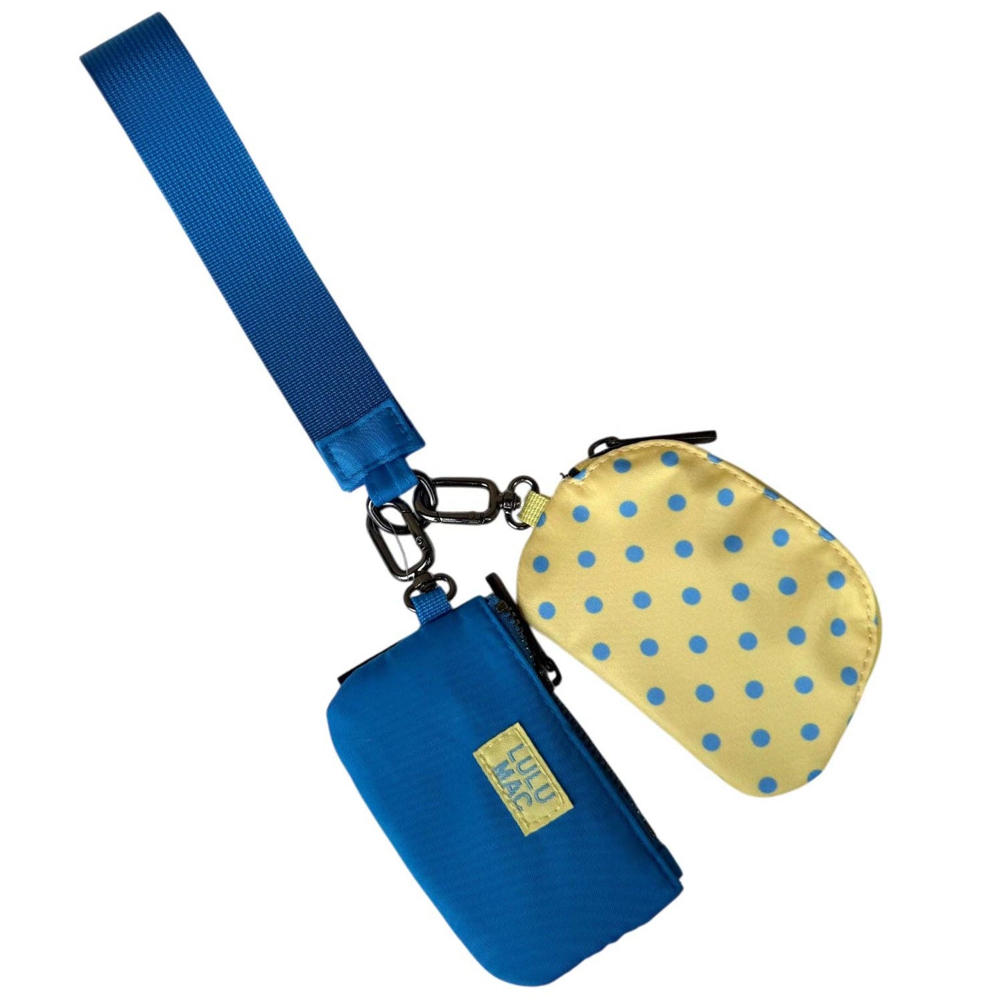 Lulu Mac yellow and blue polka dot wristlet