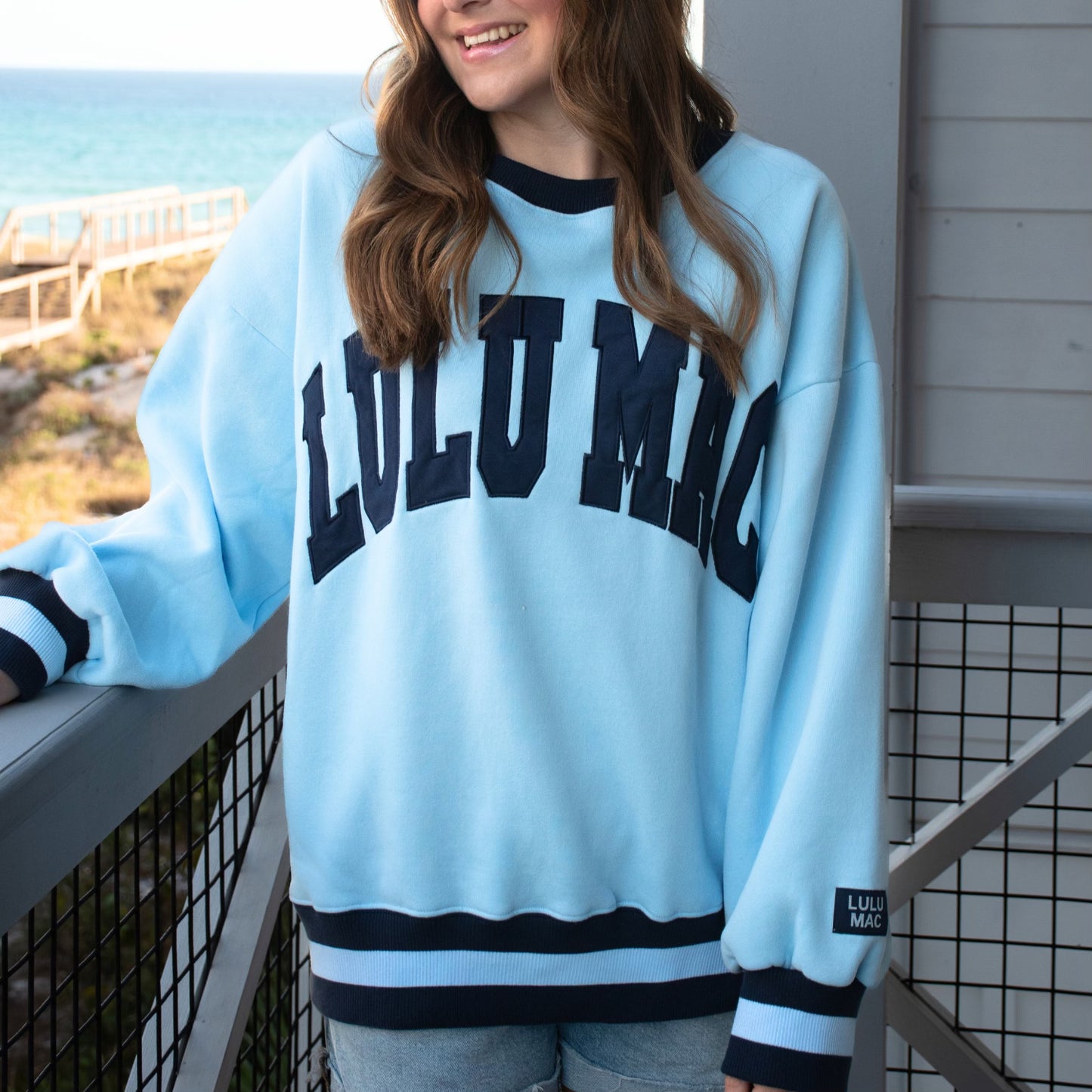 Lulu Mac light blue/ navy stitch sweatshirt