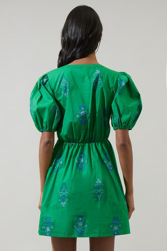 Green and blue mini dress