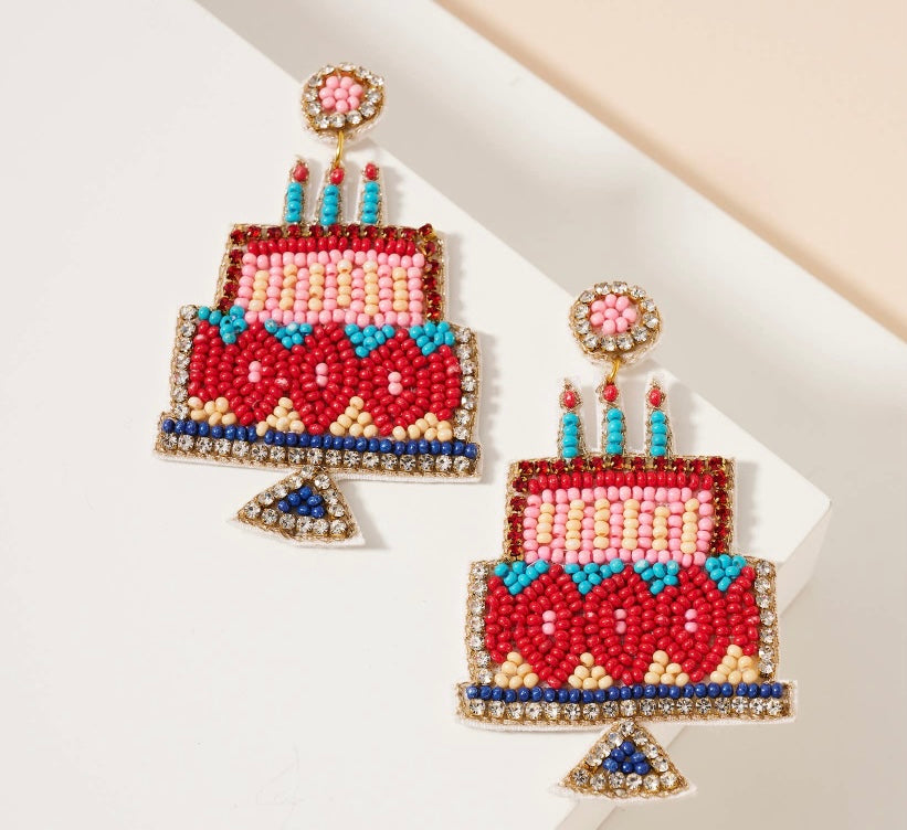 Birthday cake bead earrings
