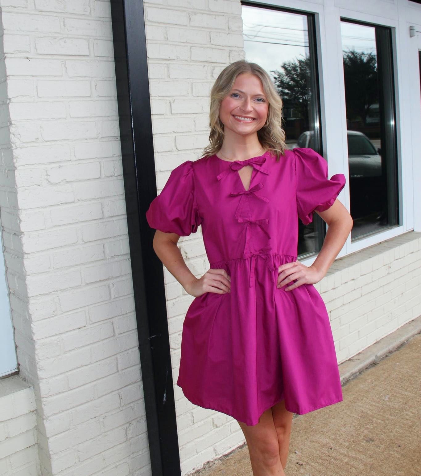 Plum bow dress