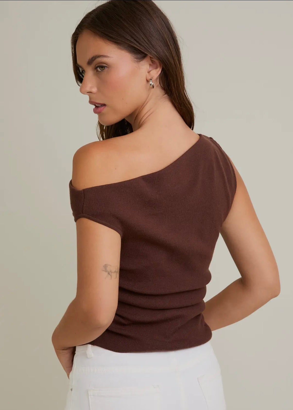 Asymmetrical neck brown top