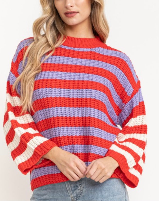 Red and periwinkle striped sweater