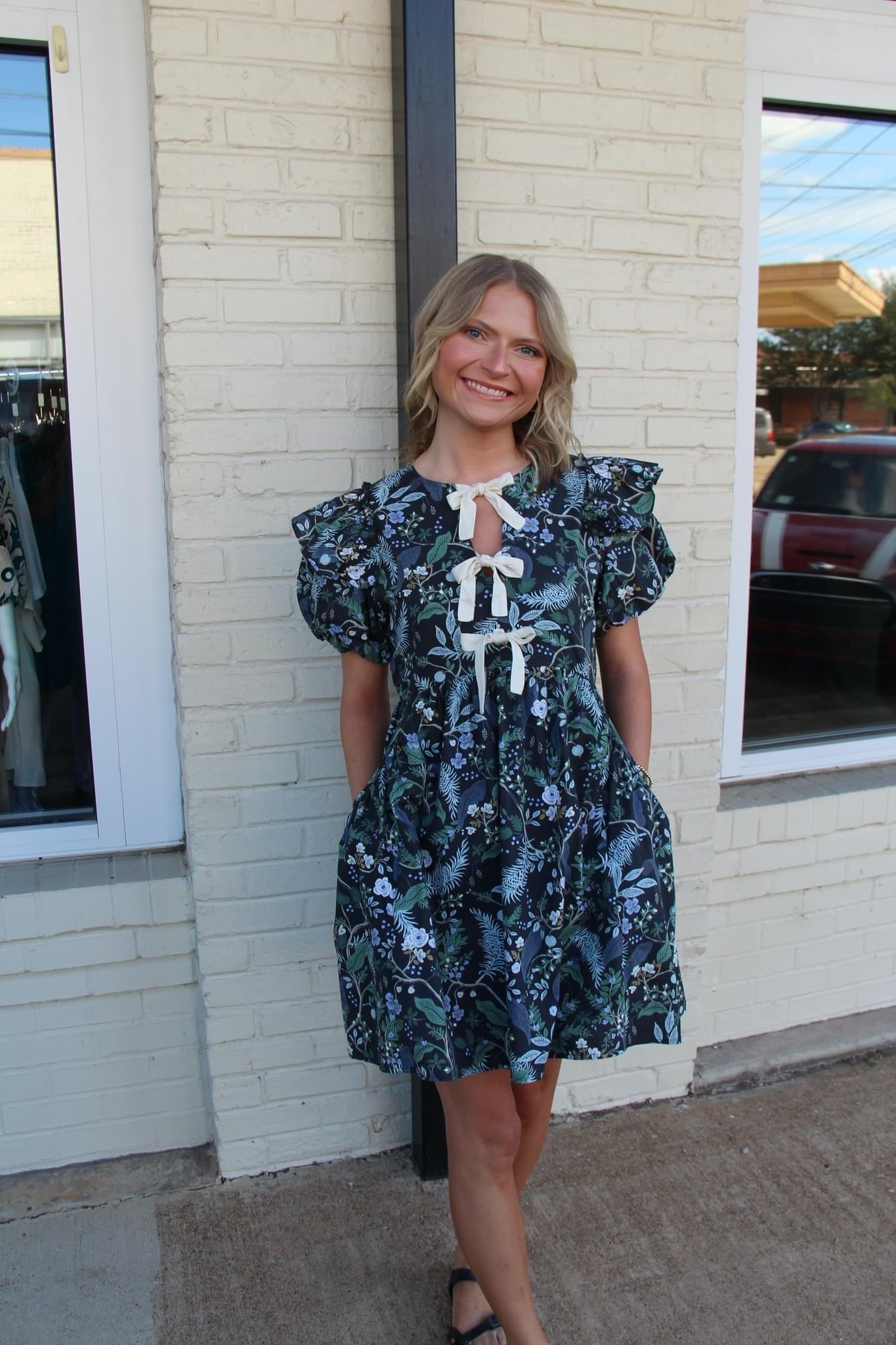 Navy floral bow dress