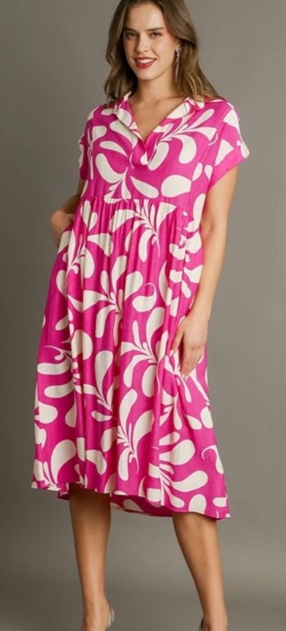 Pink and white midi dress