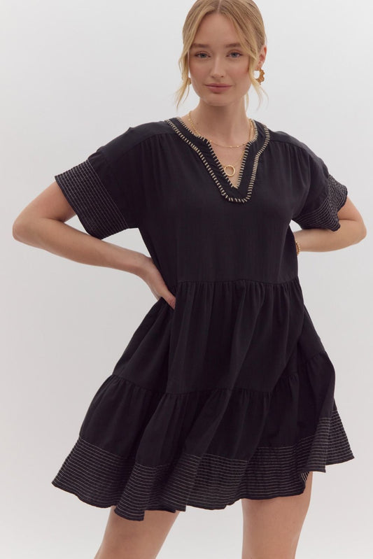 Black and taupe tiered dress