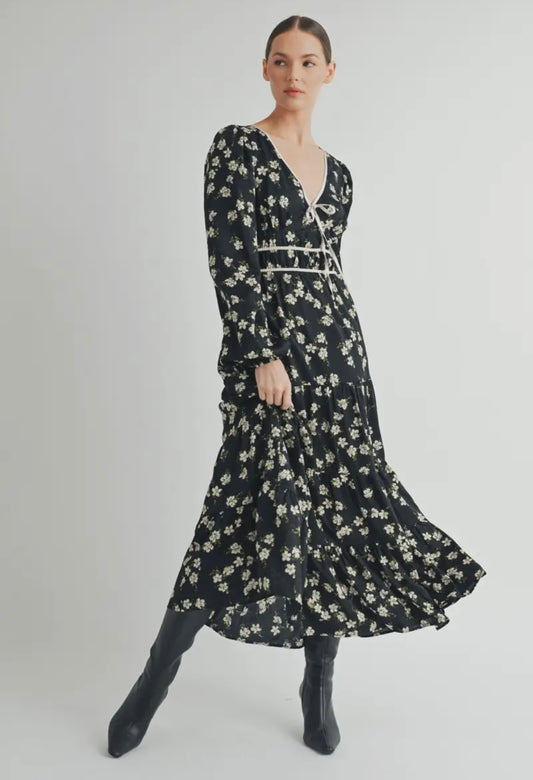 Black floral midi dress